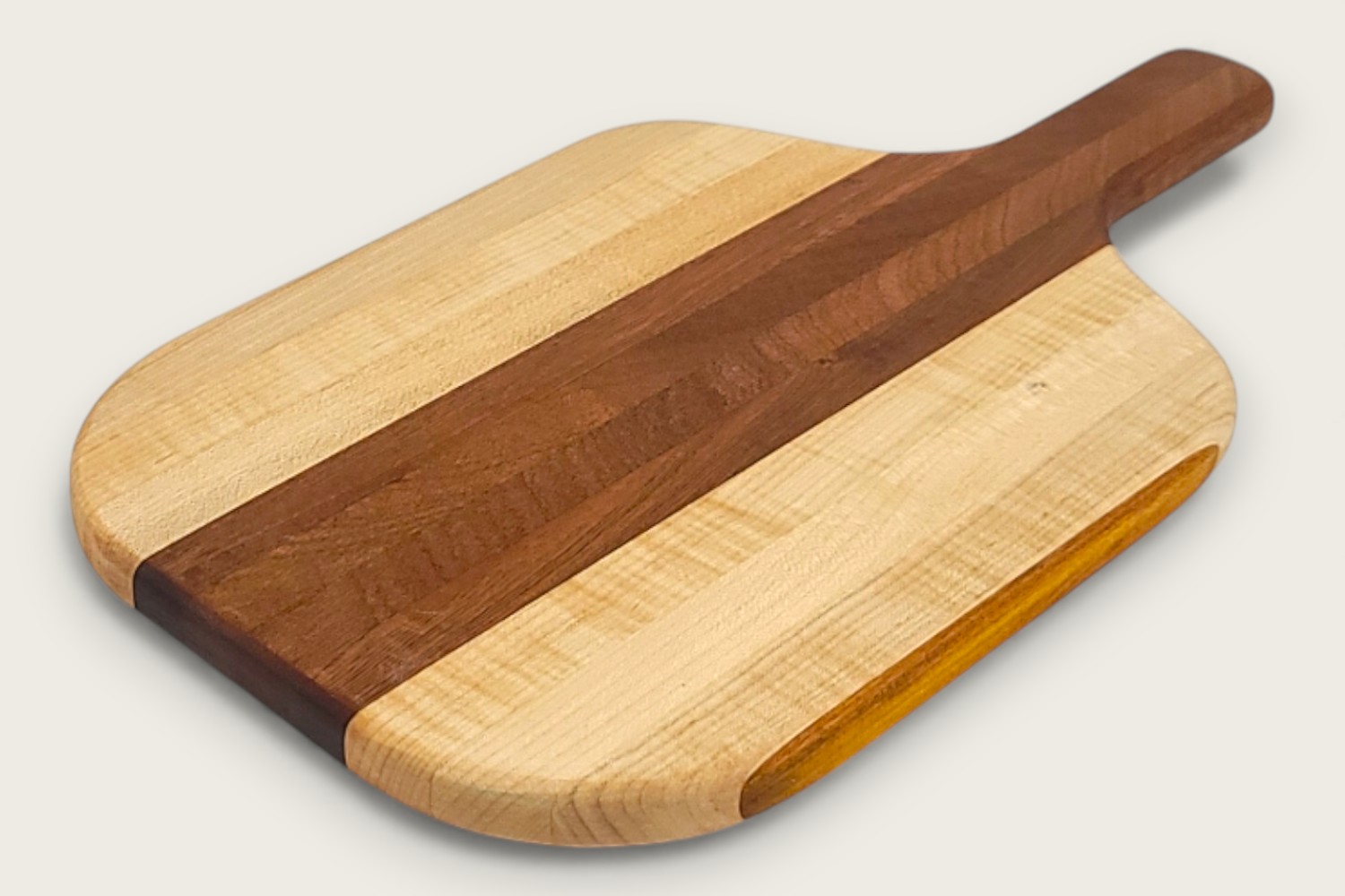 Pickleball Inspired Charcuterie Board (#365) in light maple edge grain with horizontal pattern and cutout handle.